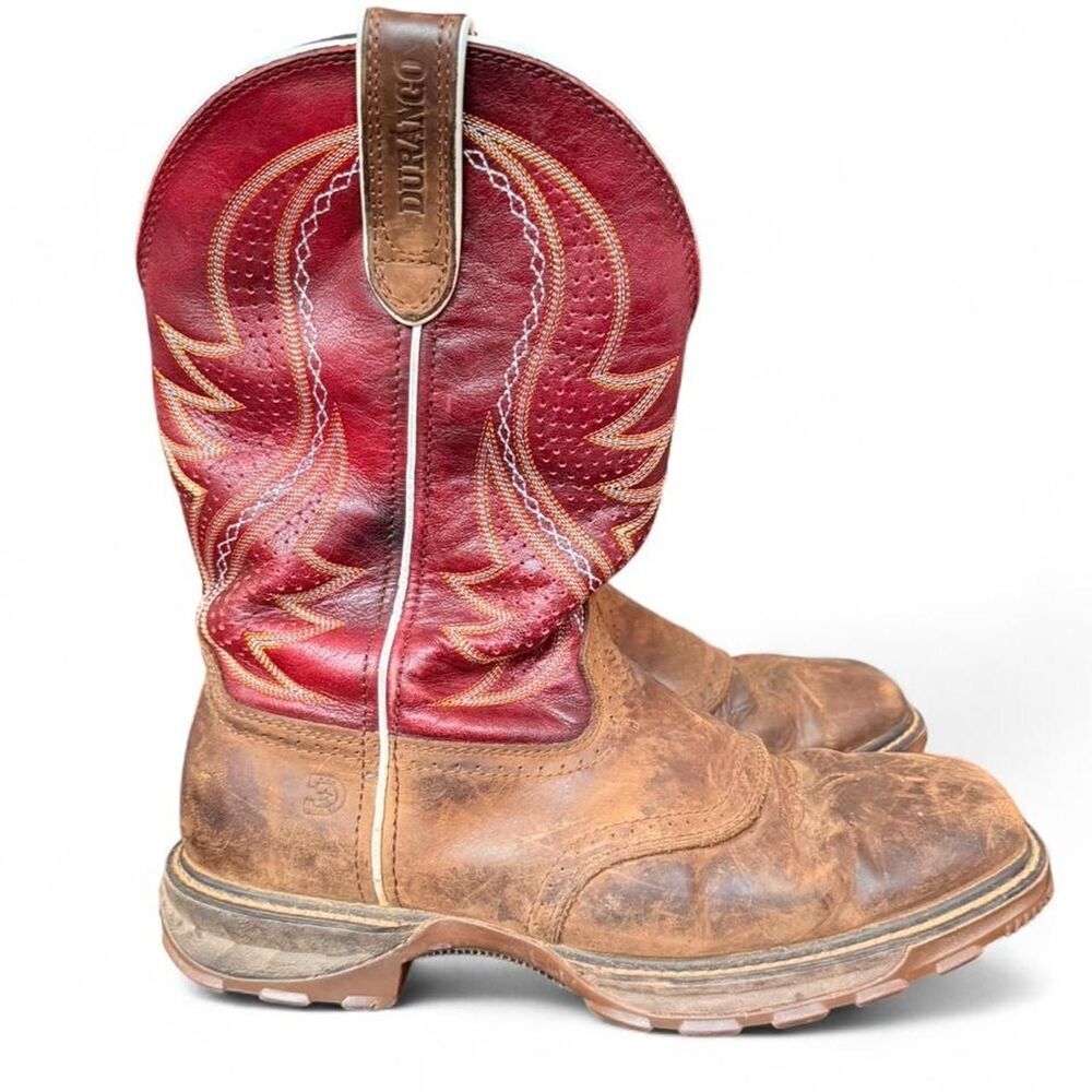 Durango Men’s 9W Brown Crimson Red 11” Western Work Boots EH Slip Oil Resistant